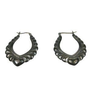 Vintage Sterling Silver 925 Hinged Hoop Earrings Dangle Signed Hearts 5 grams